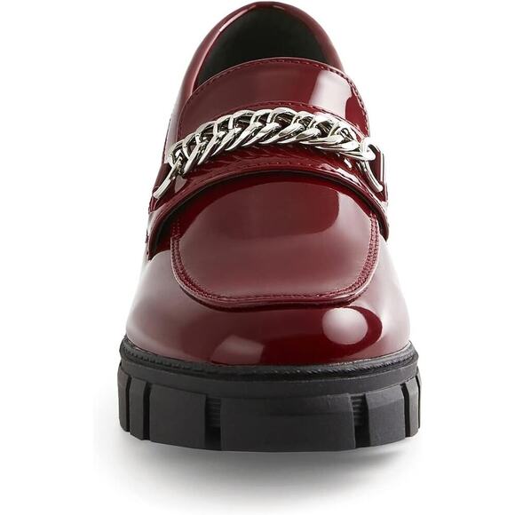 Women's Oxford Platform Shoes Chain Loafers & Slip-On Chunky Heel Wine SZ 9 - Picture 3 of 5